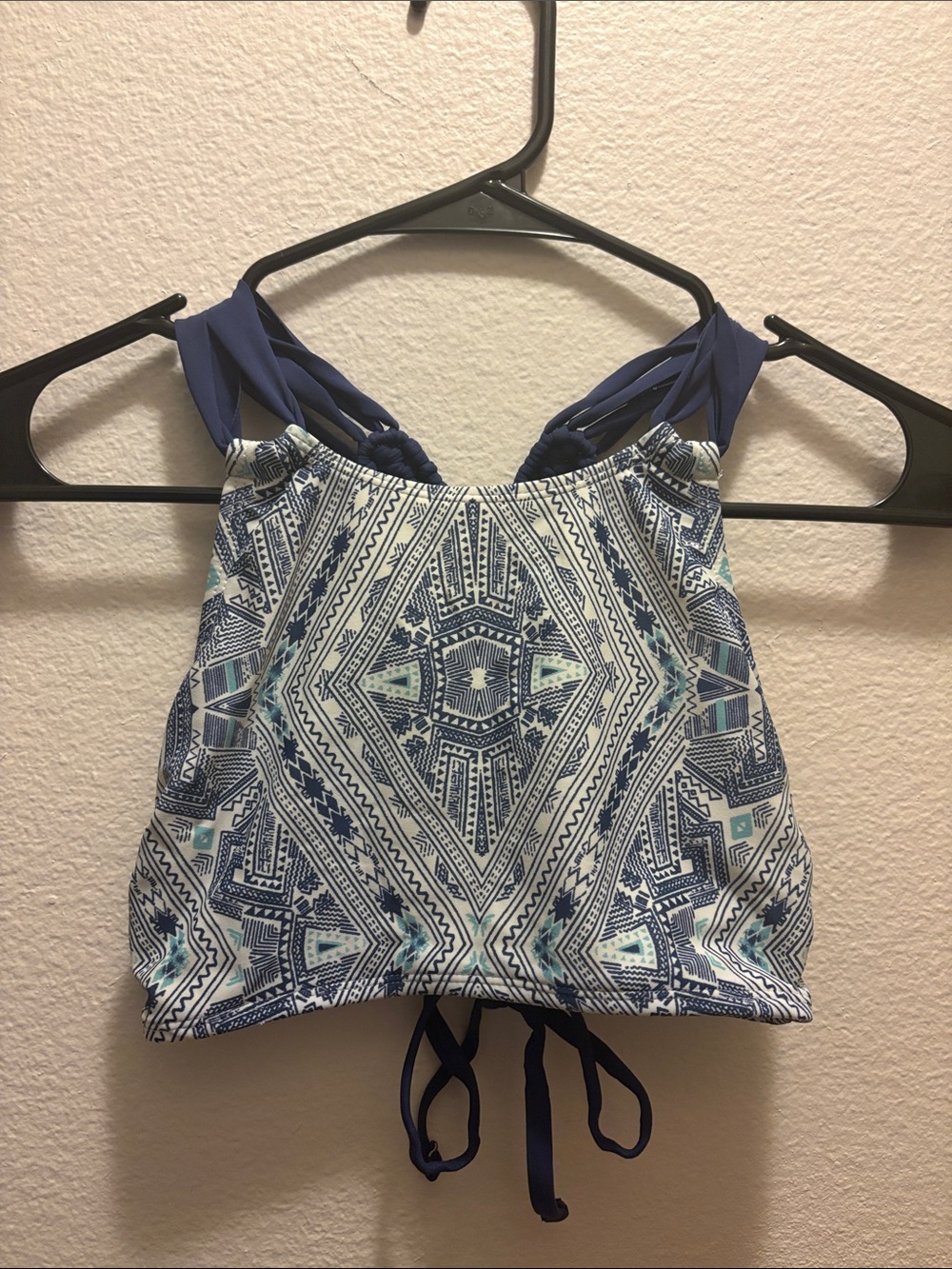 Xhilaration Navy and White Geometric High Neck Swim Cami